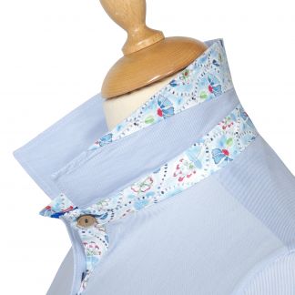 Cordings Blue Floral Trim Cotton Shirt Different Angle 1