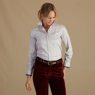 Cordings Blue and Wine Tattersall Shirt Dif ferent Angle 1