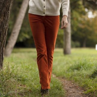 Cordings Orange stretch velvet jeans Different Angle 1