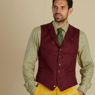 Cordings Wine Royal Doeskin Waistcoat Dif ferent Angle 1