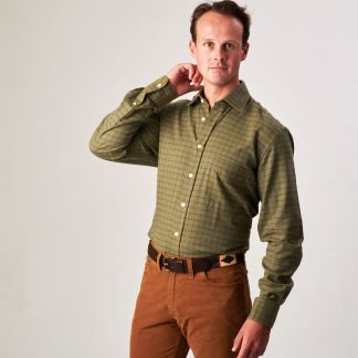 Cordings Olive Green Bath Check Shirt Different Angle 1