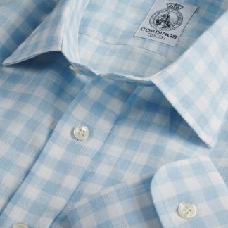 Cordings Blue Linen Wittering Gingham Shirt Main Image