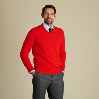Cordings Scarlet Lambswool V-Neck Jumper Dif ferent Angle 1