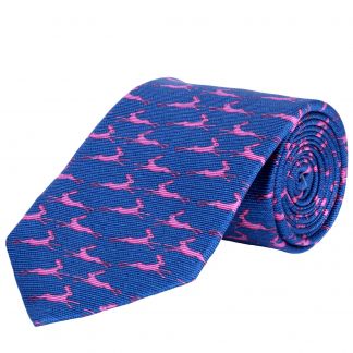 Cordings Blue Running Hare Printed Silk Tie  Main Image
