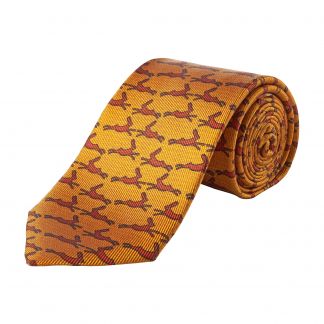 Cordings Gold Running Hare Printed Silk Tie Dif ferent Angle 1