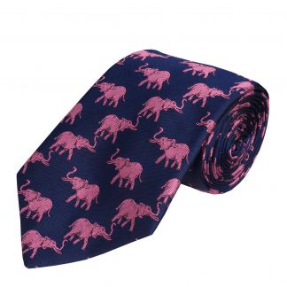 Cordings Navy Pink Elephant Silk Tie  Main Image