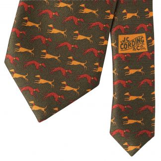 Cordings Olive Speeding Hound Printed Silk Tie  Dif ferent Angle 1