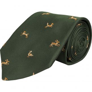 Cordings Olive Shooting School Silk Tie  Different Angle 1
