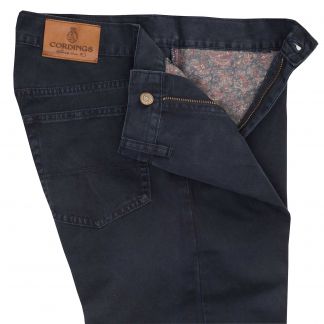 Cordings Navy Washed Cotton Twill Jeans  Different Angle 1