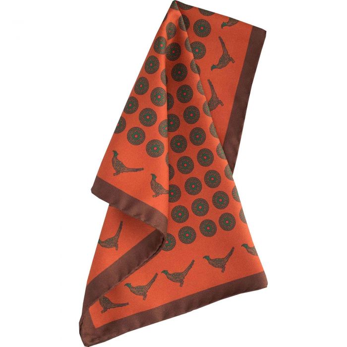Orange Pheasant Madder Silk Handkerchief