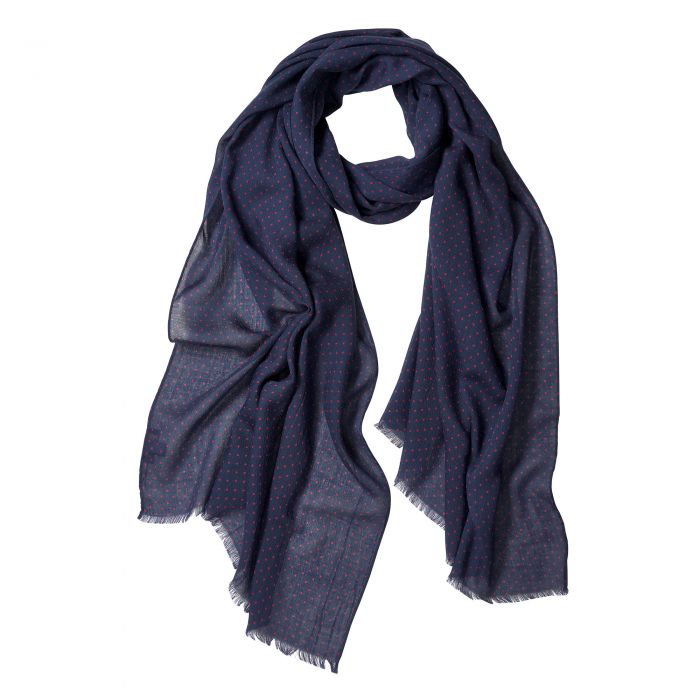 Navy Cashmere Red Spot Scarf