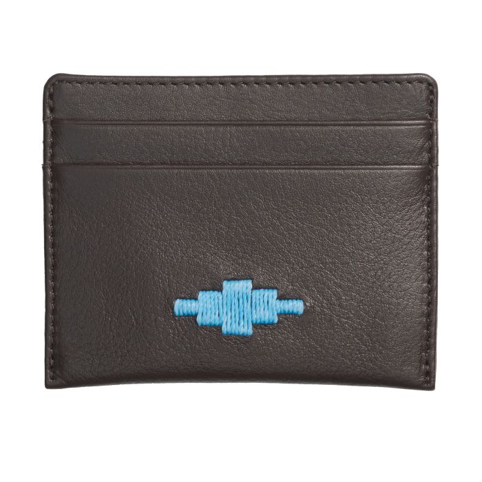 Brown Blue Leather Card Holder