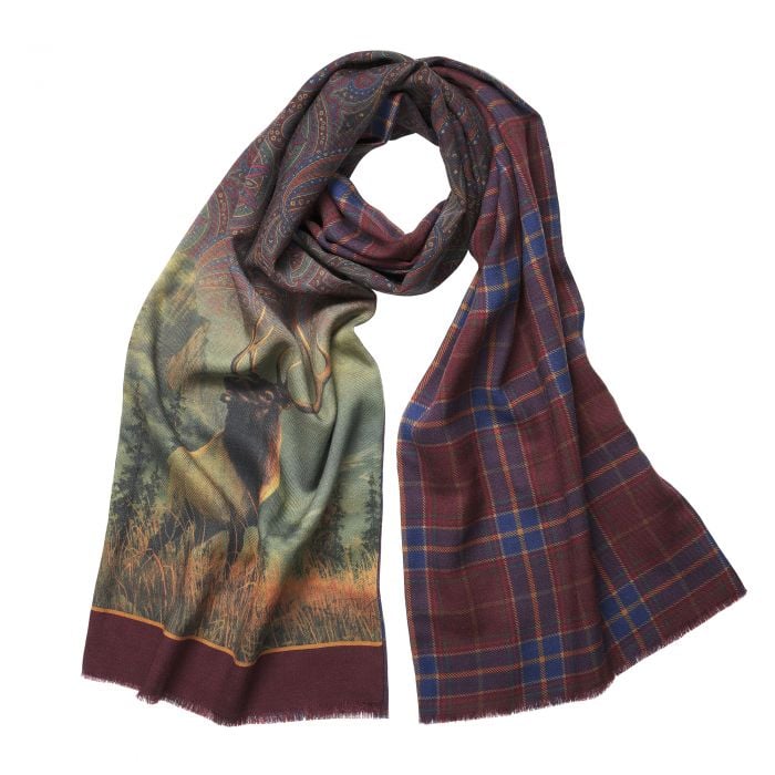 Wine Reversible Stag Scarf