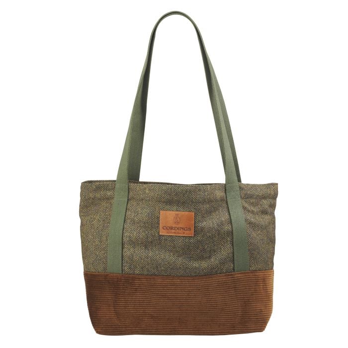 Olive Herringbone Tweed Shopper Bag