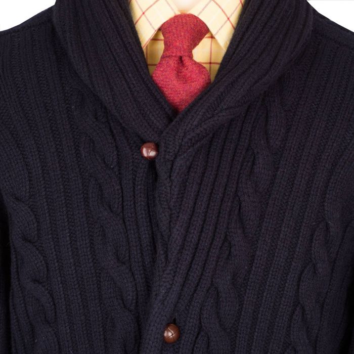 Navy Cable Shawl Cardigan | Cordings