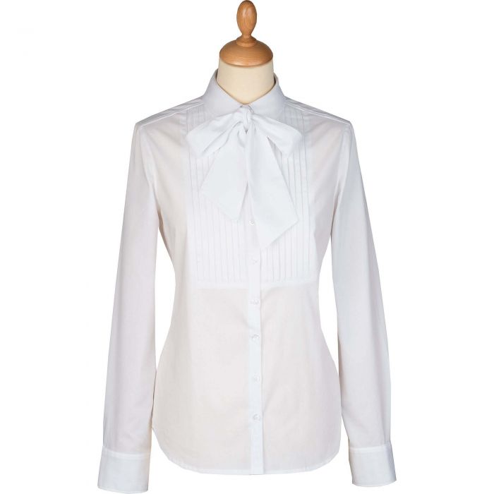 White Bow Pleat Front Shirt