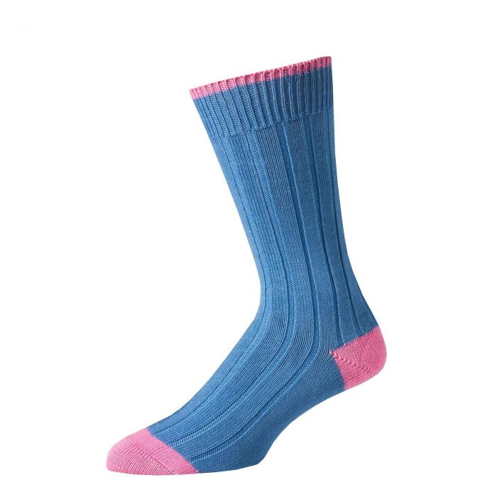 Blue Pink Cotton Heel & Toe Socks