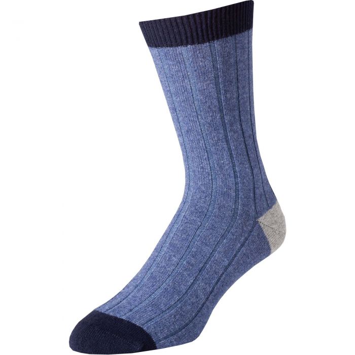 Blue Cashmere Heel and Toe Sock