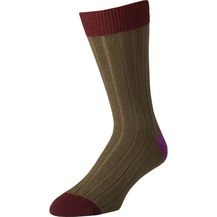 Green and Wine Ribbed Cashmere Socks