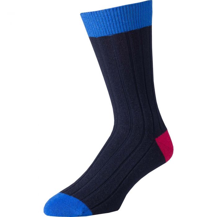 Navy  and Blue Ribbed Cashmere Socks