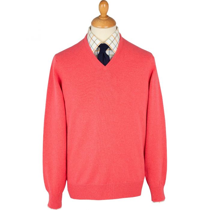 Bright Rose Lambswool V-Neck Jumper | Men's Country Clothing | Cordings