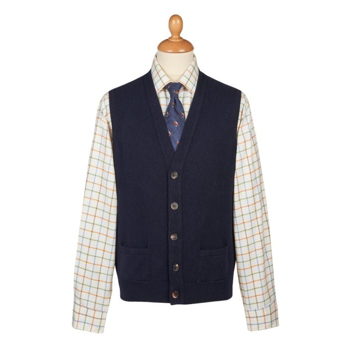 Navy Lambswool Knitted Waistcoat Cordings
