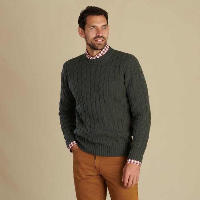 Loden Cashmere Cable Crew Neck