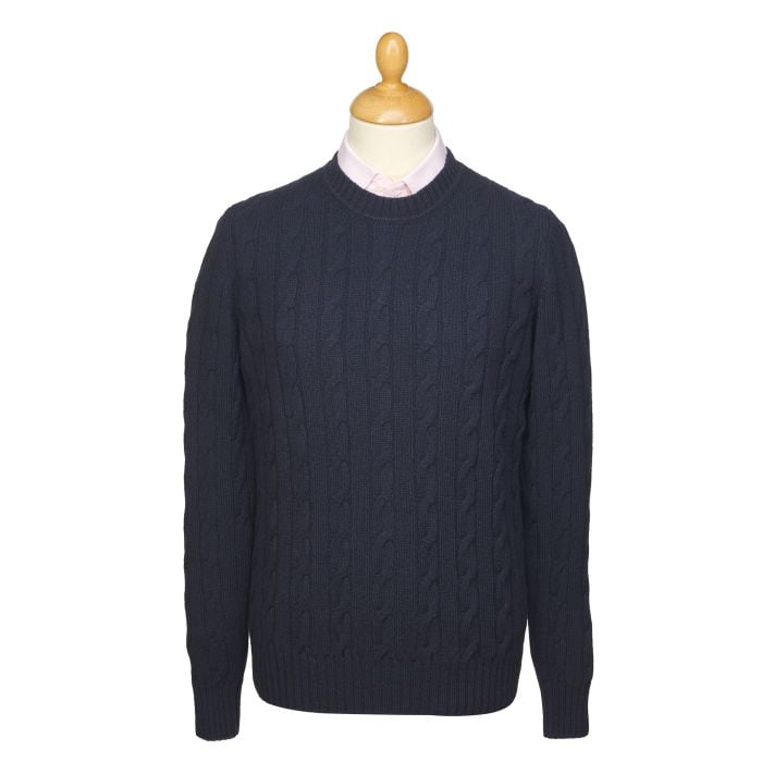 Navy Cashmere Cable Crew Neck