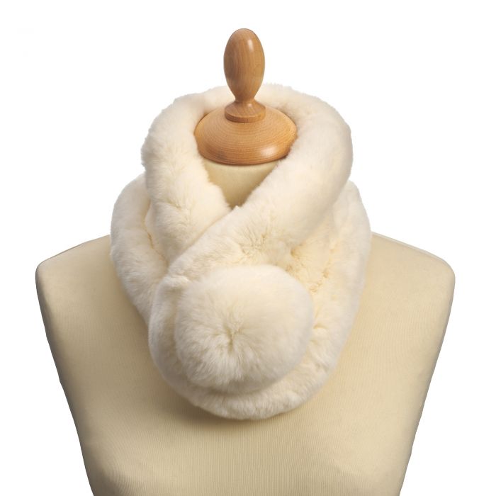 Cream Bobble Rabbit Fur Collar