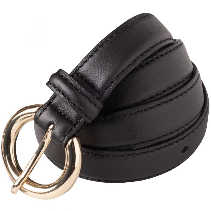Black Thin Leather Gold Buckle Belt
