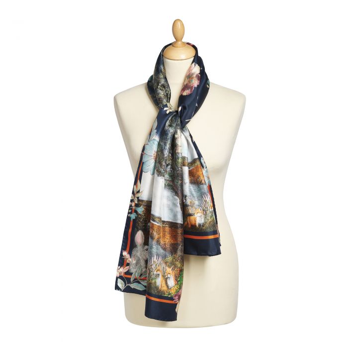 Navy Foxes and Hares Silk Scarf