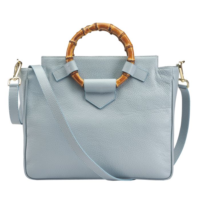 Blue Bamboo Leather Handbag