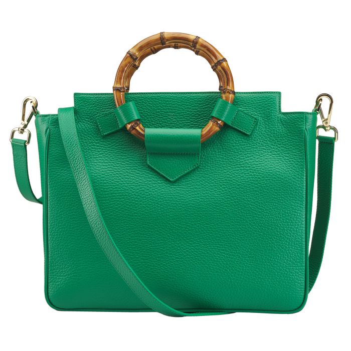 Green Bamboo Leather Handbag
