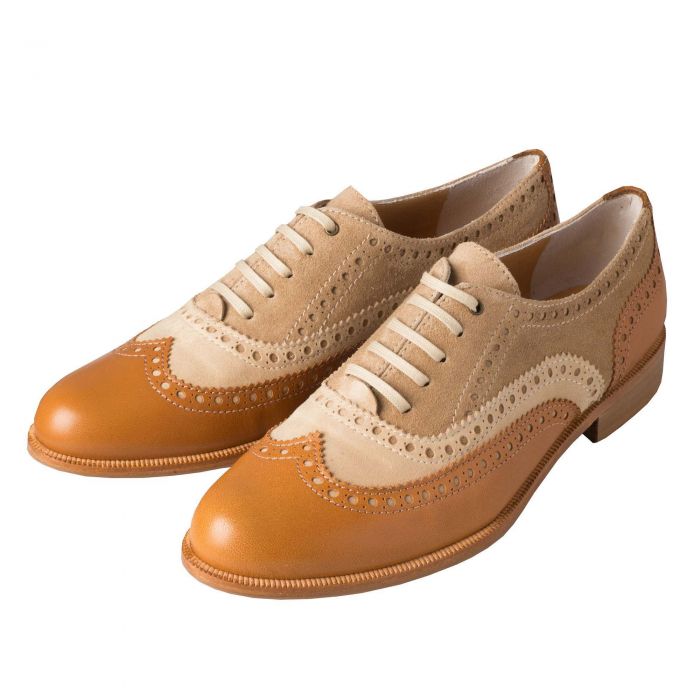 Tan Leather and Suede Brogue Shoes