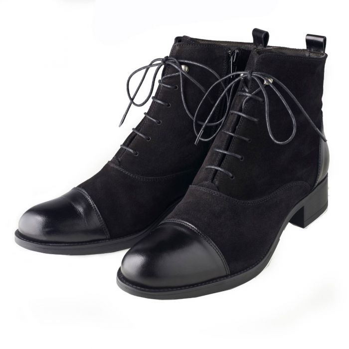 Black Leather Lace Up Ankle Boots