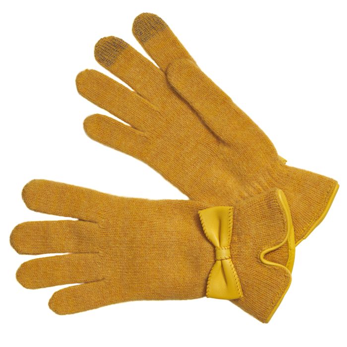 Yellow Bow Angora Gloves