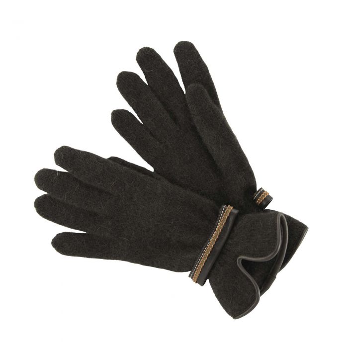 Brown Merino Leather Trim Gloves