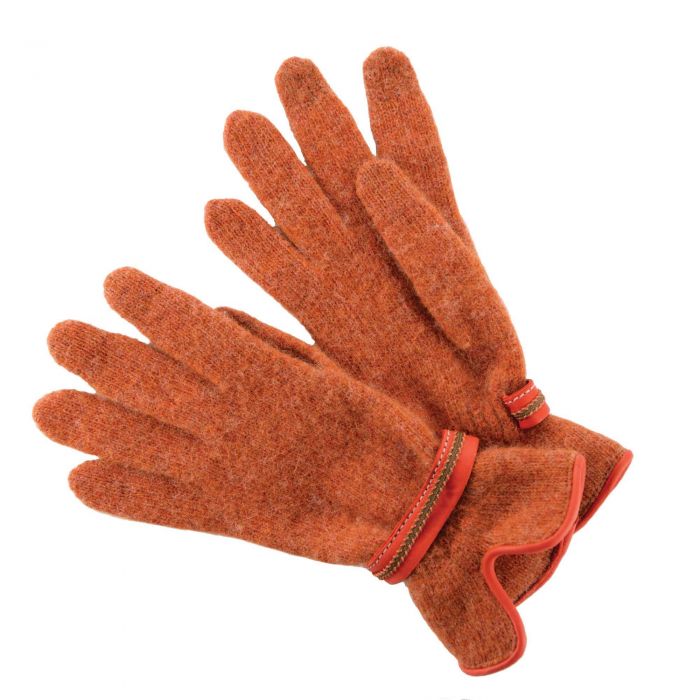 Orange Merino Leather Trim Gloves