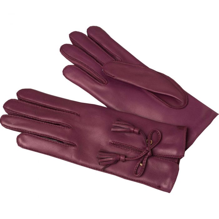 Plum Leather Tassel Gloves