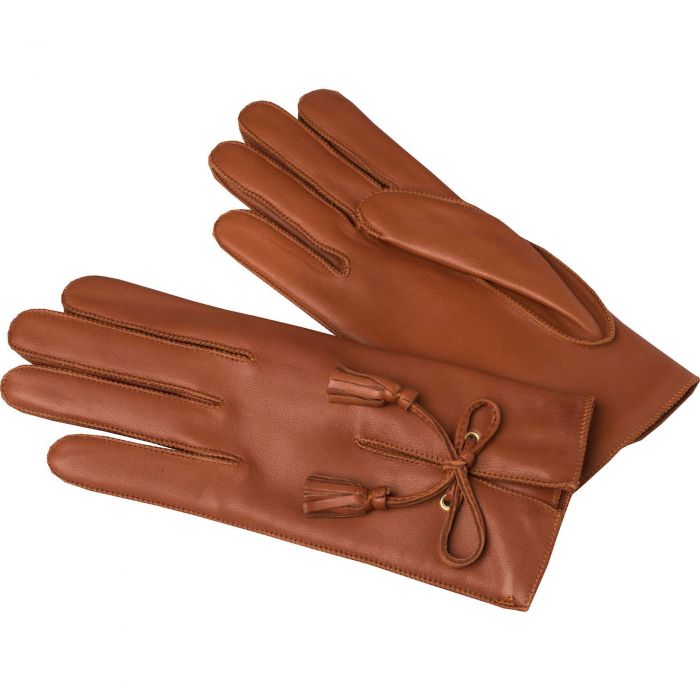 Tan Leather Tassel Gloves