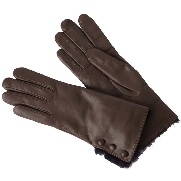 Chocolate Leather Fur Cuff Gloves