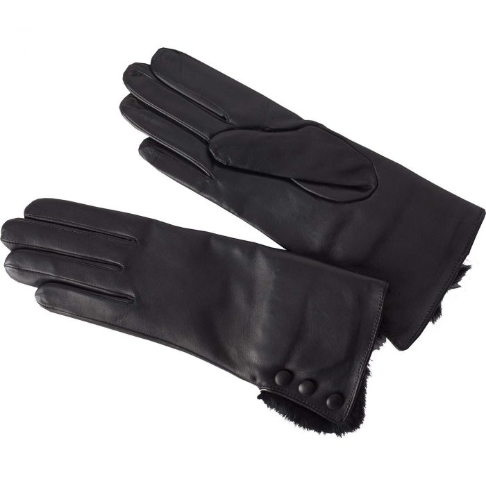 Black Leather Fur Cuff Gloves