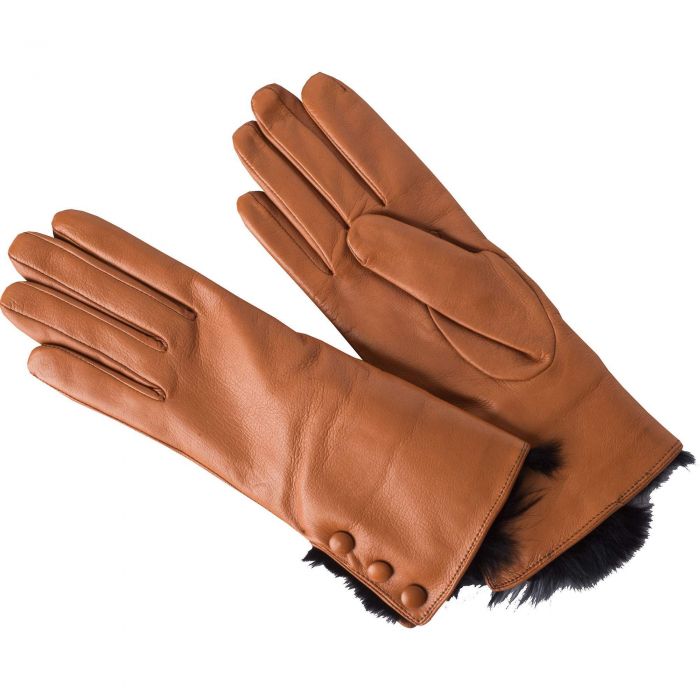 Tan Leather Fur Cuff Gloves