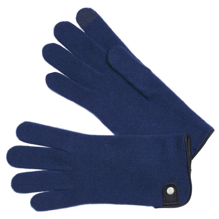 Blue Merino Leather Tag Trim Glove