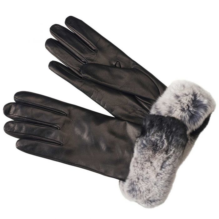 Black Nappa Leather With Fur Cuff