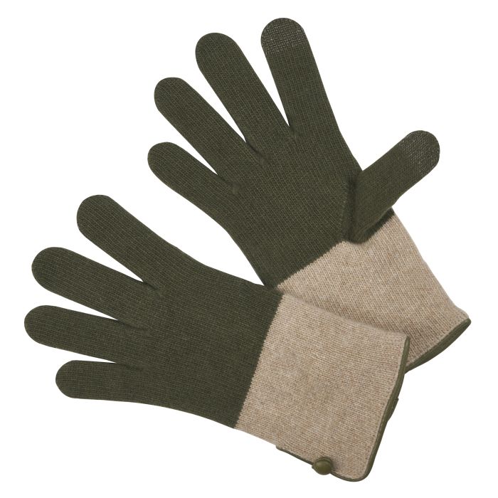 Olive Block Contrast Merino Gloves