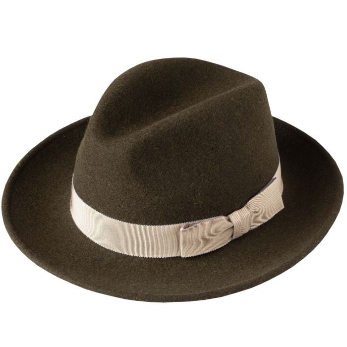 Olive Green Fedora with Contrast Ribbon Ladies Country Clothing