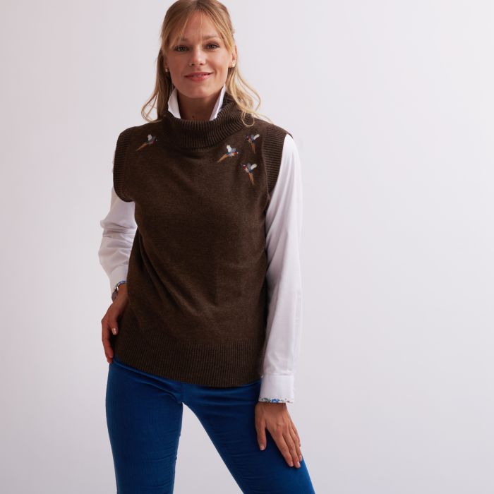 Taupe Pheasant Roll Neck Tank