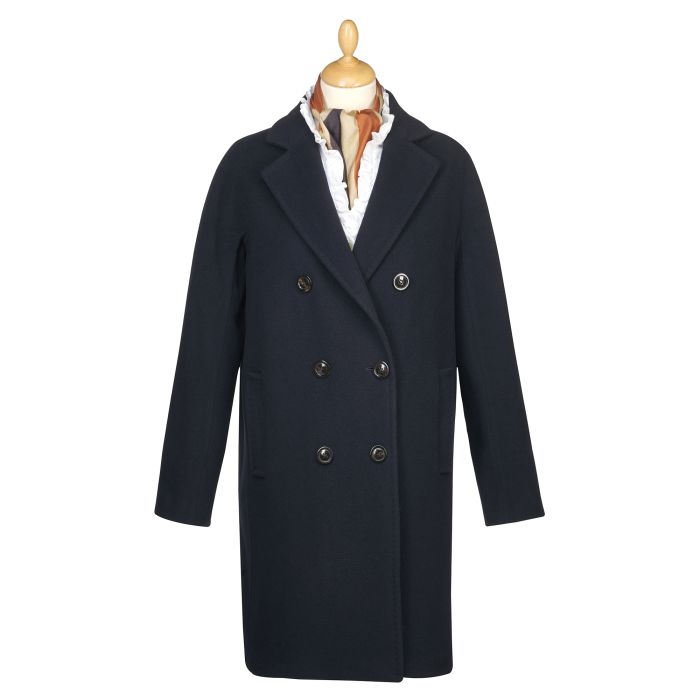 Navy Double Breasted Wool Coat | Ladies Country Clothing | Cordings