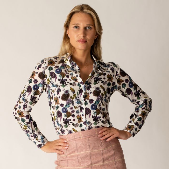 Floral Earth Silk Crepe Shirt Made with Liberty fabric